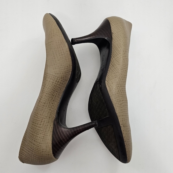 Calvin Klein Selene Neutral Tan Pumps Textured Leather Slip On Shoes Size 8.5 - Picture 6 of 11